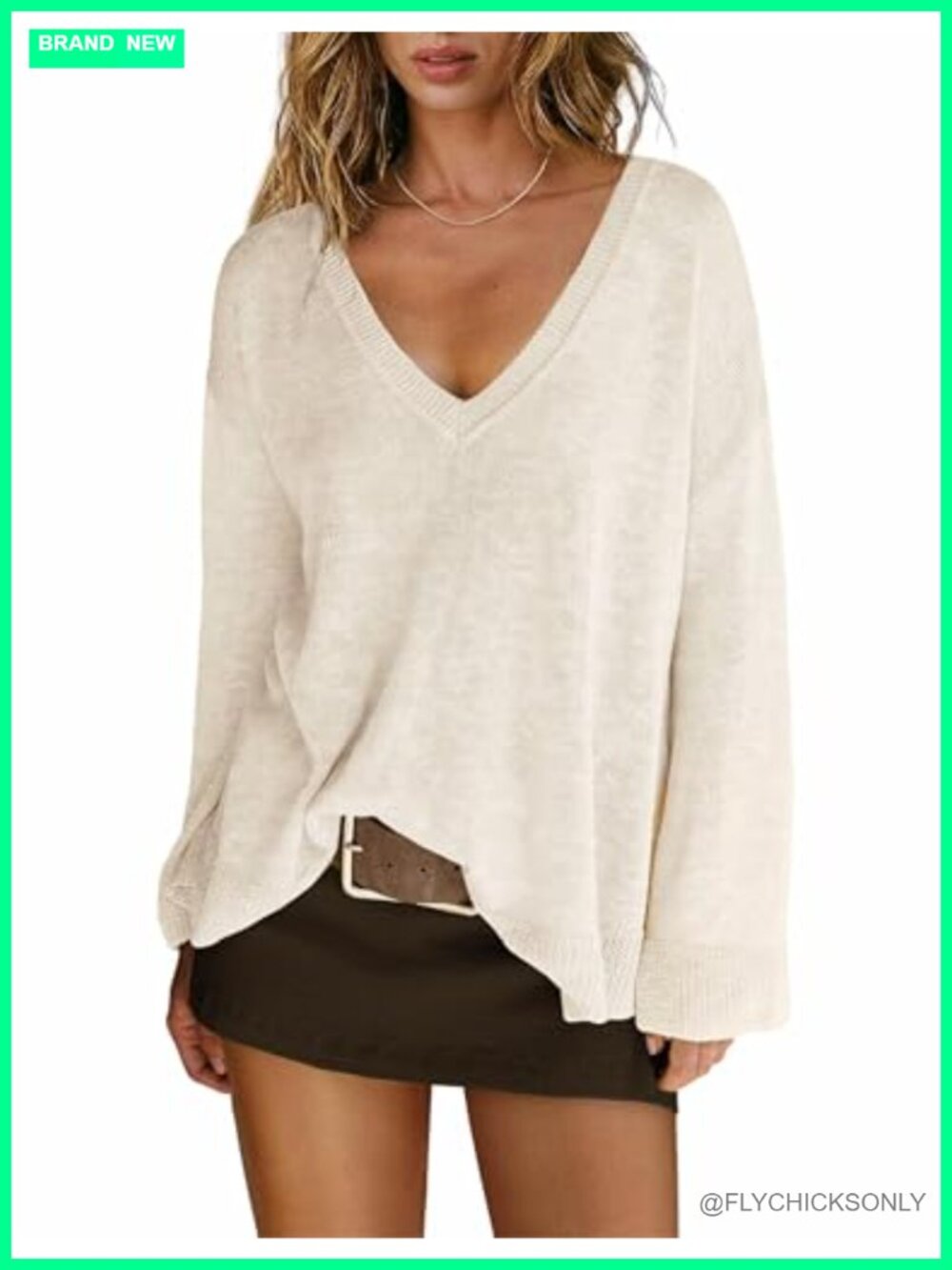 Oversized V Neck Sweater Lightweight Knit Tunic Pullover Top